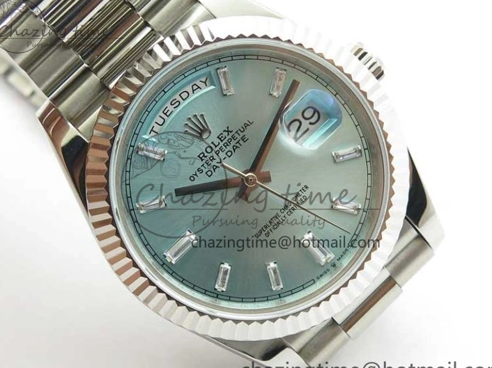 0417 SoftTouch Day-Date 40mm 228239 BP New Dial Version 904 SS Ice Blue T Crystal Markers Dial on SS President Bracelet A 2822
